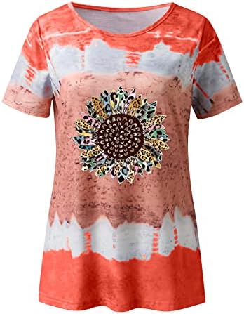 MIASHUI Uzun Kollu Kadınlar için Pamuk Bayan Rahat Moda Ayçiçeği Yuvarlak Boyun Batik Baskı Kısa Kadın T Shirt