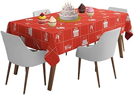 Dikdörtgen Masa için Mutlu Yıllar Plastik Parti Masa Örtüsü-Doğum Günü Pastası, Balonlar, Mumlar, Hediye Kutusu, Şampanya, Konfeti