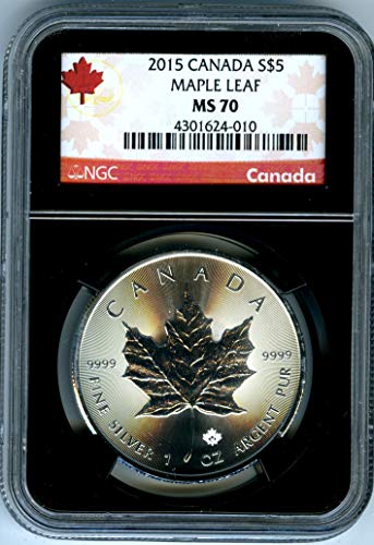 2015 CA Kanada 1 OZ Gümüş Akçaağaç Yaprağı Nadir RETRO SİYAH TUTUCU kırmızı ETİKET $5 MS70 NGC