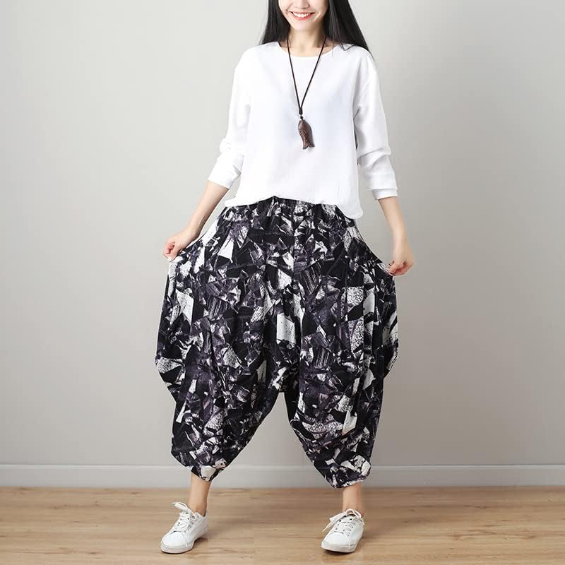 UKTZFBCTW Japon Tarzı Pantolon Harem Streetwear Kadın Etnik Elastik Bel Gevşek Uzun Geniş Bacak Color10 M