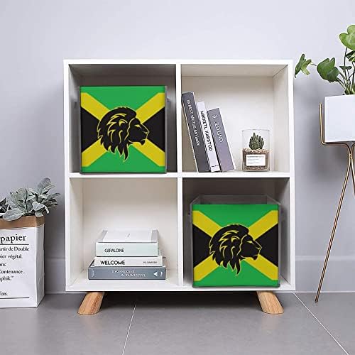 Jamaika Bayrağı Aslan Reggae Tuval Katlanabilir eşya kutuları Küp Organizatör Sepetleri Kolları ile Ev Ofis Araba için