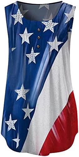 PANOEGSN Amerikan Bayrağı Şık Tankı Üstleri Kadınlar için, Moda Kolsuz Henley Gömlek Rahat Fit Düğme Bluzlar T-Shirt Tunikler