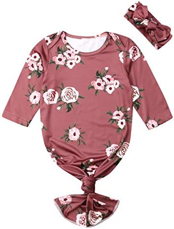 Yenidoğan Bebek Bebek Kız Erkek Çiçek Çizgili Düğümlü Elbise Kafa Bandı Pijama Uyuyan Romper Uyku Tulumu