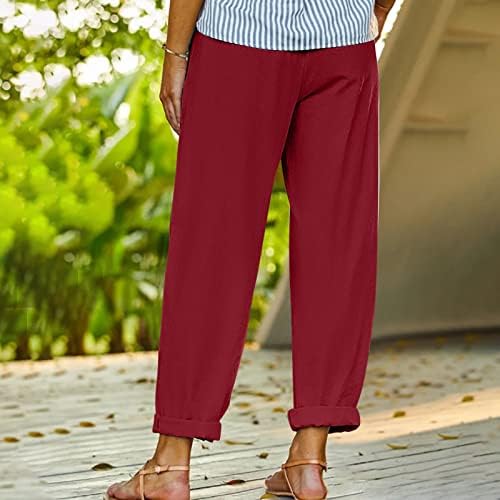 MIASHUI Artı Boyutu Polyester Pantolon Bayanlar Katı Yaz Pamuk ve Gevşek Nefes Pantolon Geniş Bacak Artı Boyutu
