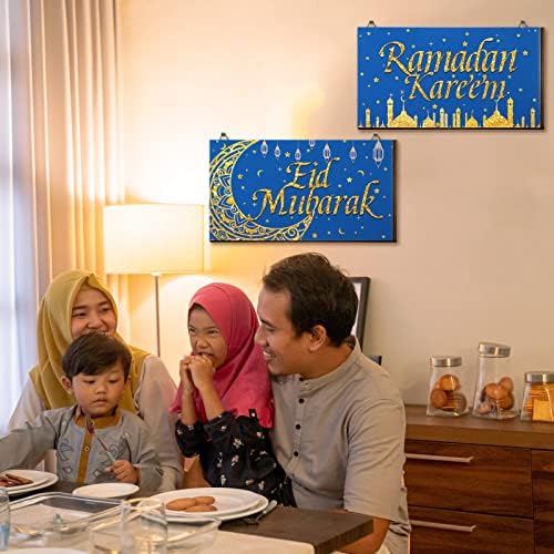 2 Adet Ramazan Süslemeleri Ev için 2023 İslam Duvar Dekor Ramazan Kareem İşareti Mübarek Kapı İşareti Altın Ay Yıldız Duvar Dekor Eid