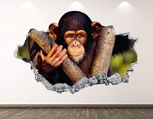 Batı Dağ Maymun Duvar Çıkartması Sanat Dekor 3D Çökerttiğini Bebek Hayvan Sticker Mural Çocuk Odası Özel Hediye BL105 (70 W x 40 H)