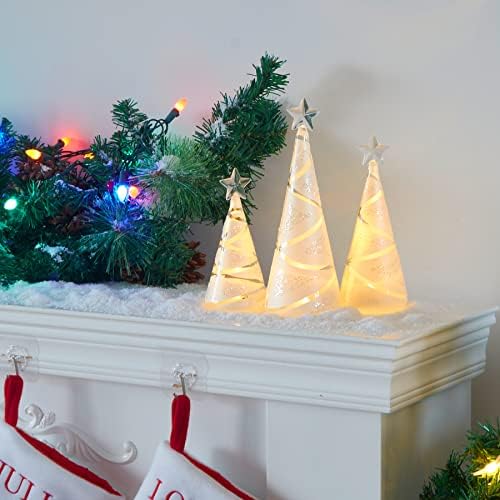 HappySpot Kapak 3 Set LED Cam Yılbaşı Ağacı Masa Glow up Beyaz Noel Ağacı Farklı Boyutlarda Süsleme Arkadaş için, 6×8×10 inç