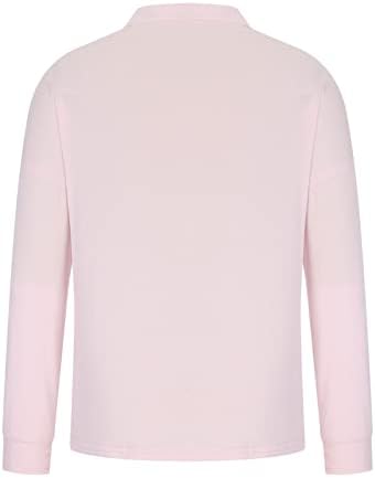 Bayan Uzun Kollu Henley Gömlek V Boyun Düğmesi Aşağı Yakalı Tee Üst Düz Renk Örme Tişört Gevşek Casual Bluz