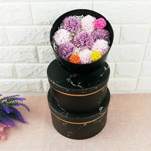 KESYOO Silindirik Ambalaj Çiçek kağıt kapaklı kutu Mermer Çiçek Düzenleme Çiçekli Şapka kağit kutu Siyah