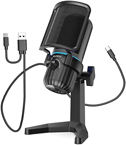 JOUNIVO usb'li mikrofon, Kondenser Mikrofon Ses Kontrolü ve Sessiz Düğmesi ile PC/Dizüstü Bilgisayar için, Kulaklık Çıkışı, USB Tak