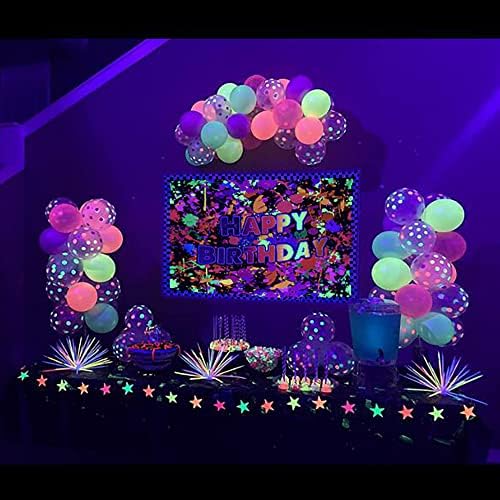 GOLK 3. 6x5FT renk sıçrama boya çığlık Graffiti doğum günü mutlu parti arka plan; mor ışık altında, floresan etkisi yayar; Neon parti