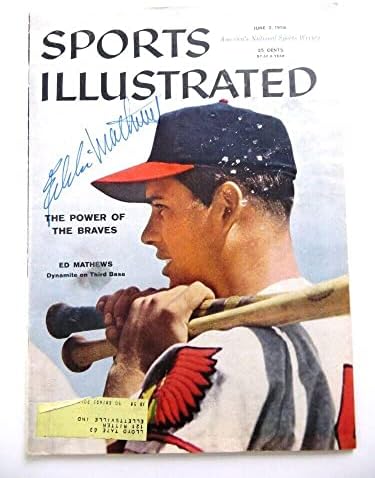 Eddie Mathews İmzalı Dergi Sports Illustrated 1958 Braves JSA AG71415 - İmzalı MLB Dergileri