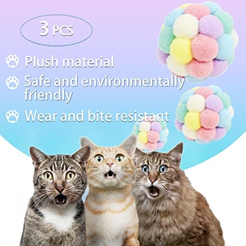 Andiker Kedi Topu Oyuncak, 3 adet El Yapımı Renkli Yün iplik Topları Kediler için SML Boyutu Egzersiz Yapmak ve Tırmalamak Oyuncak,