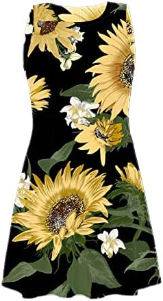 MtsDJSKF Artı Boyutu Elbise, çiçek Baskı Kolsuz O-Boyun Salıncak Cover Up Moda Tankı Sundress kadın Boho Yaz Elbiseler