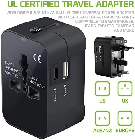 Seyahat USB Artı Uluslararası Güç Adaptörü ile Uyumlu Oppo N1 Dünya Çapında Güç için 3 Cihazlar için USB Tip C, USB-A Arasında Seyahat