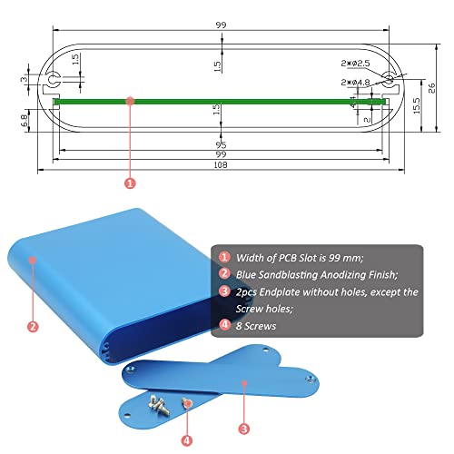 Her İki Uç Panelli Elektronik için UHZBTEC Mavi Eloksallı El Alüminyum Metal Proje Kutuları 4,72 x 4,25 x 1,02 inç (UxGxY)