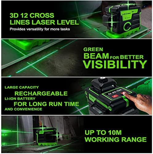 Lazer Seviyesi 3D Yeşil Çizgi-Kendinden tesviye Döner 12 Satır 360 Derece yeşil ışınlı lazer işaretleme makinesi Leveler Dikey Yatay