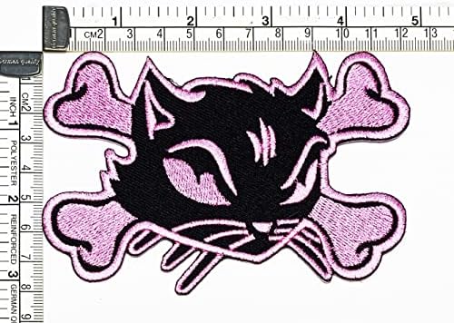 Kleenplus 2 adet. Pembe ve Siyah Kedi Kafatası ve Crossbones Demir on Yamalar Karikatür Çocuk Çocuk Moda Stil İşlemeli Motif Aplike