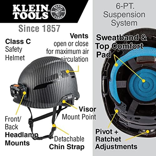 Klein Tools 60150 Emniyet Kaskı, Havalandırmalı, Şarj Edilebilir Far, Zorlu Endüstriyel Baret Güvenlik Standartlarına Göre Test Edilmiştir