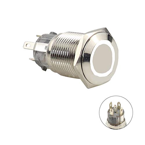 Metal basmalı anahtar Kendini Sıfırlama Su Geçirmez Anlık basmalı düğme anahtarı 16mm 5 Pin ON/Off Düğmesi ışıkları ile Gümüş Kabuk