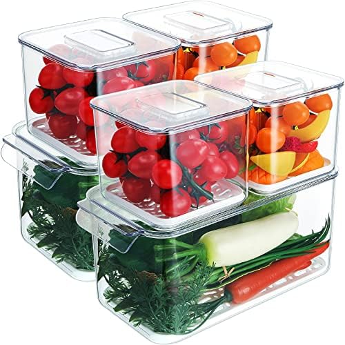 Kapaklı ve Çıkarılabilir Drenaj Tepsili Buzdolabı için 6 Adet Meyve ve Sebze Saklama Kabı Meyve, Sebze, Et, Balıkları Taze ve Kuru