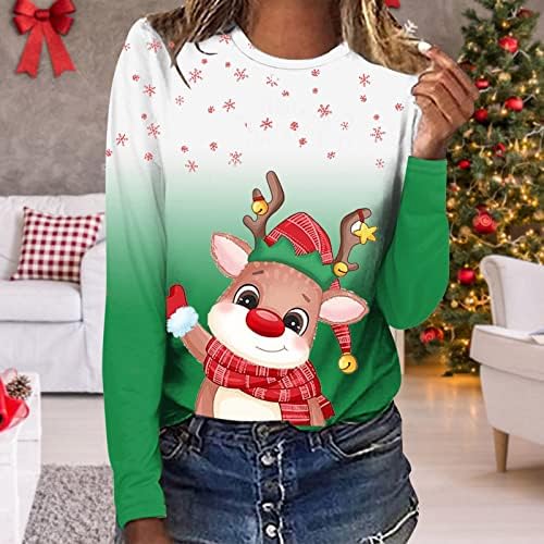 Kadınlar için noel Tişörtü Kukuletası Boyun Merry Christmas Tişörtleri Retro Genel Aktif Giyim Kadınlar için Yeşil