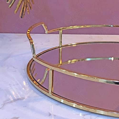 EYHLKM Altın Kaplama Ayna Depolama Tepsisi Yuvarlak Küpe kozmetik düzenleyici Sehpa Banyo Tepsisi Takı Tabağı (Renk: A, Boyut: M Kodu)