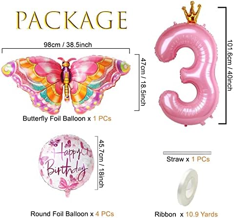 3. Doğum Günün Kutlu Olsun Kelebek Süslemeleri - 6'lı Paket Büyük Folyo Balonlar - Kelebek Balonlar 3 Numara Yuvarlak Balonlar Peri