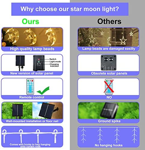 Güneş perde ışıkları açık yıldız ve ay ışığı 138 LED su geçirmez peri dize ışıkları güneş enerjili 8 modları asılı dize ışıkları için