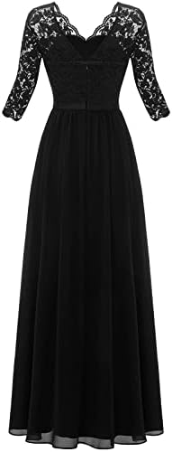 DOPOCQ Kokteyl Elbiseleri Kadınlar için 2023 Vintage Dantel V Boyun Uzun / Kısa Kollu Düğün Konuk Nedime Parti Maxi Elbise