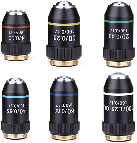 JF-XUAN 195 Siyah Akromatik Objektif 4X 10X 20X 40X 60X 100X Mikroskop Objektif Lens RMS 20.2 mm Objektif Parçaları (Renk : 100X Yaylı)