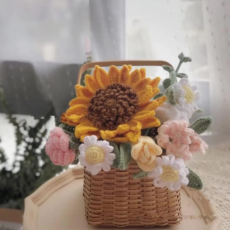 CZDYUF El Yapımı Buket Ayçiçeği Karışık Sepet Bitmiş Yün Çiçekler öğretmenler Günü Yaratıcı Hediye