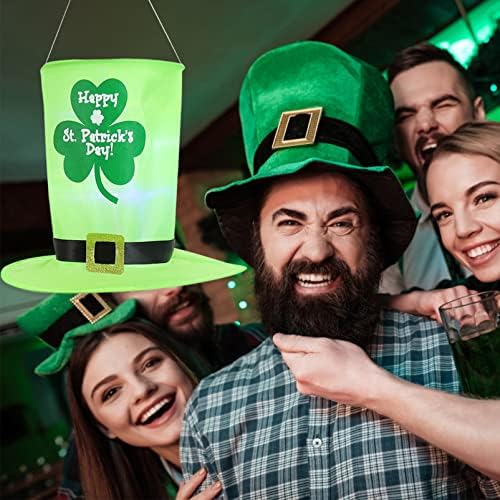 ABOOFAN Aziz Patrick Günü silindir şapka led ışık Up Leprikon Kostüm Yeşil Şapka Kap Patrick Günü İrlandalı Yonca Parti Favor Süslemeleri