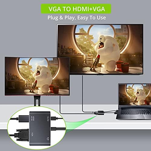 LiNKFOR VGA HDMI + VGA Adaptörü, VGA Splitter 1 VGA HDMI VGA 2 Out Destek 1080 P HDMI Out Ses Kablosu ve USB Kablosu ile, VGA HDMI