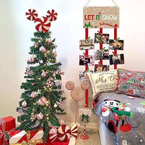 Bchınb Noel kart tutucu Merry Christmas Duvar Asılı Resim Sahipleri ile 40 Kar Tanesi Ahşap Fotoğraf Klipler Resim Tutucu için Duvar