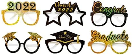 VALİCLUD Cam Tutucular Gözlük 6 adet 2022 Altın Glitter Gözlük Mezuniyet Gözlük Dekorasyon Sınıfı fotoğraf kabini Sahne Çerçevesi Kağıt
