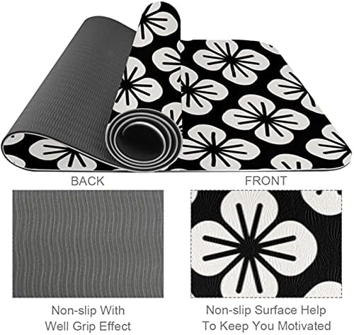 Siyah & Beyaz Basit Kiraz Çiçeği Desen Prim Kalın Yoga Mat Çevre Dostu Kauçuk Sağlık ve Fitness Kaymaz Mat Egzersiz Yoga ve Pilates