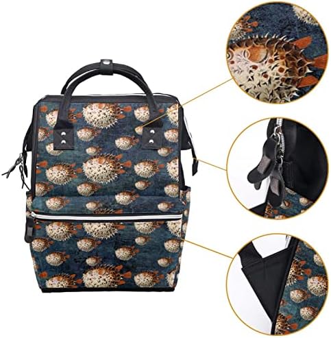 GUEROTKR Seyahat Sırt çantası, Bebek Bezi Çantası Sırt Çantası, Bebek bezi Sırt çantası, Vintage Elle Çizilmiş Kirpi Balığı