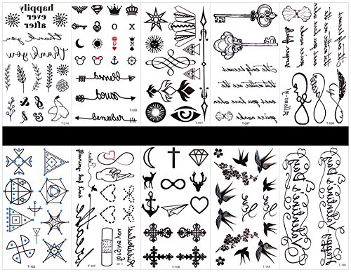 GGSELL GGSELL 10 adet dövme yutmak totem tasarımları,ingilizce Kelime,Yutmak vb.Dahil olmak üzere tek bir pakette geçici dövmeler.