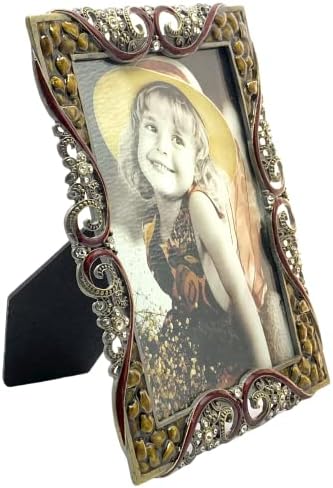 Değerli Sanatlar Emaye Resim Çerçevesi, Retro Vintage Tarzı, Avusturyalı Kristallerle Vurgulanmış Antika Altın, Masa Üstü ve Masaüstü,