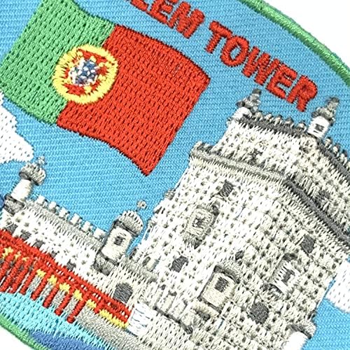 Bir - BİR 2 ADET Paketi-Lizbon Belém Kulesi Ptach + Portekiz Bayrağı Nakış, Ülke Tema Landmark Yama, DIY Dikmek-on / Demir-on Seyahat