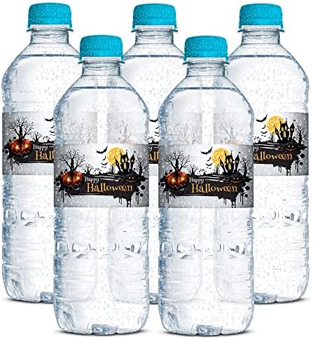 Korkutucu Derecede Eğlenceli Perili Ev Temalı Cadılar Bayramı Su Geçirmez Su şişe etiketi Sarmalayıcıları, 20 1.75 x 8.5 AmandaCreation