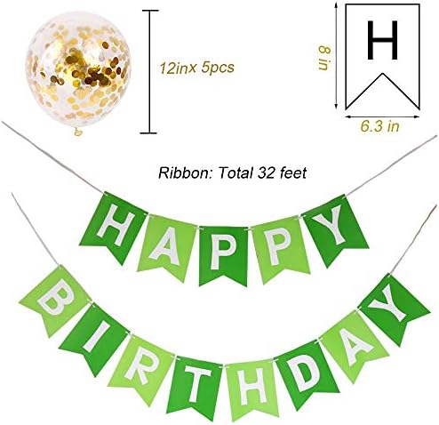 Tellpet Yeşil Numarası 4 Balon + Mutlu Doğum Günü Banner İle 5 Pcs Altın konfeti balonları, Mutlu Doğum Günü Süslemeleri