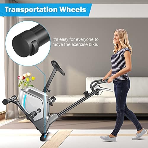 Goplus Manyetik Sabit Dik Egzersiz Bisikleti, 8 seviyeli Dirençlere Sahip Kapalı Bisiklet Bisikleti, LCD Monitör, Nabız Sensörü, Ped