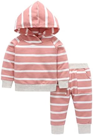 Toddler Etek Yenidoğan Bebek Bebek Kız Erkek Pamuk Çizgili Sonbahar Uzun Kollu Pantolon Kapüşonlu Sweatshirt Seti Giysileri Yeni Bebek