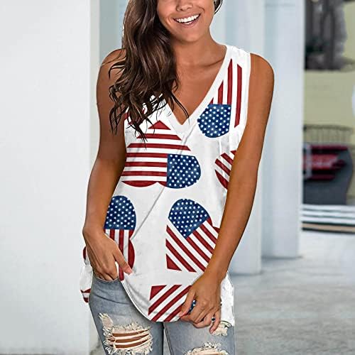 Bayan Amerikan Bayrağı Üstleri Temmuz 4th Kolsuz / Kısa Kollu Kravat Boya Baskı T-Shirt Rahat Bağımsızlık Günü Vatansever Tees