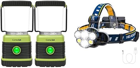 Consciot 1000LM pilli LED kamp feneri 2 Paket ve 1000LM LED far şarj edilebilir 6 LEDs ile 8 ışık modu