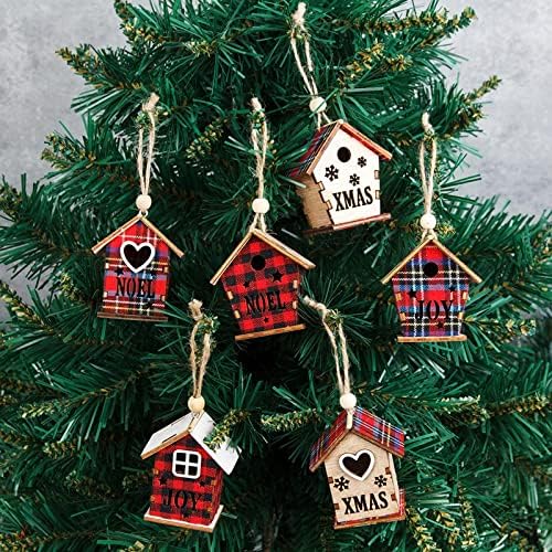 Noel Kırmızı Ev Ahşap Ev Kolye Dekorasyon Noel Ağacı Kolye Leke Cam Pencere Kitleri Yetişkinler için