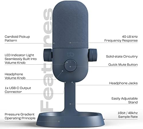 PC ve Mac'te Podcasting, Akış, Oyun, Vlog ve Kayıt için BABBL USB-C Tak ve Çalıştır Mikrofonu-Serene Blue