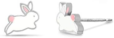 Boma Takı Gümüş Emaye Beyaz Tavşan Tavşan Saplama Küpe